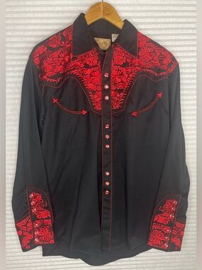 SCULLY Western Embroidered Cowboy Rodeo long sleeve button front shirt Men MED